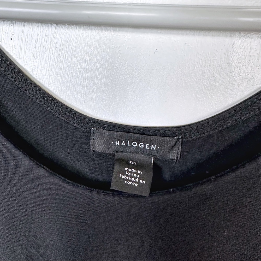 Halogen Black Jersey Stretch Knit Long Sleeve Double Scoop Bodysuit Size M - Picture 2 of 10